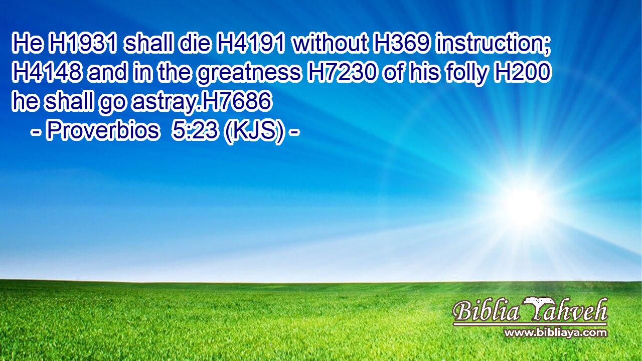 He H1931 shall die H4191 without H369 instruction; H4148 and in the greatness H7230 of his folly H200 he shall go astray.H7686