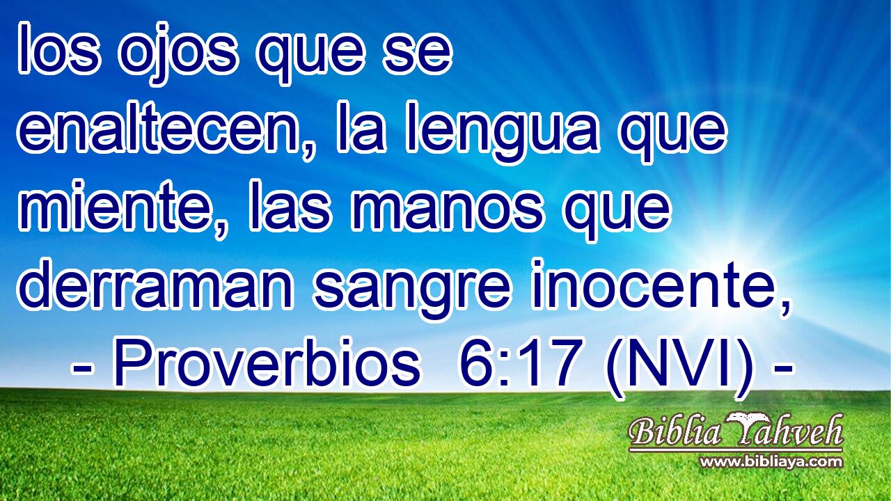  los ojos que se enaltecen, la lengua que miente, las manos que derraman sangre inocente, 