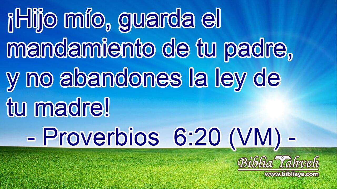  ¡Hijo mío, guarda el mandamiento de tu padre, y no abandones la ley de tu madre! 