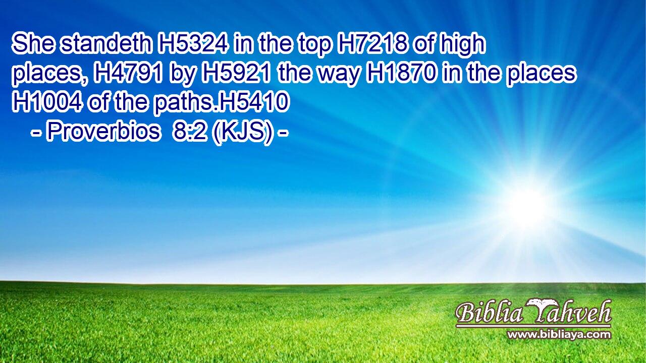 She standeth H5324 in the top H7218 of high places, H4791 by H5921 the way H1870 in the places H1004 of the paths.H5410