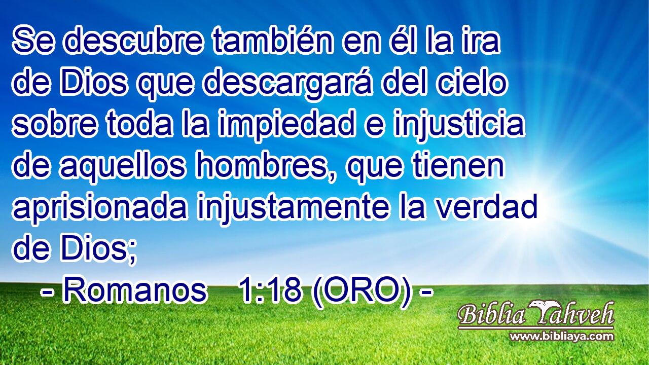 Se descubre también en él la ira de Dios que descargará del cielo sobre toda la impiedad e injusticia de aquellos hombres, que tienen aprisionada injustamente la verdad de Dios; 