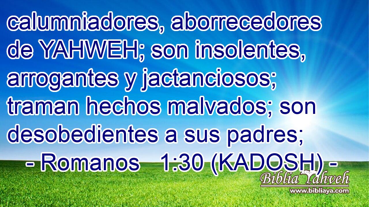  calumniadores, aborrecedores de YAHWEH; son insolentes, arrogantes y jactanciosos; traman hechos malvados; son desobedientes a sus padres; 