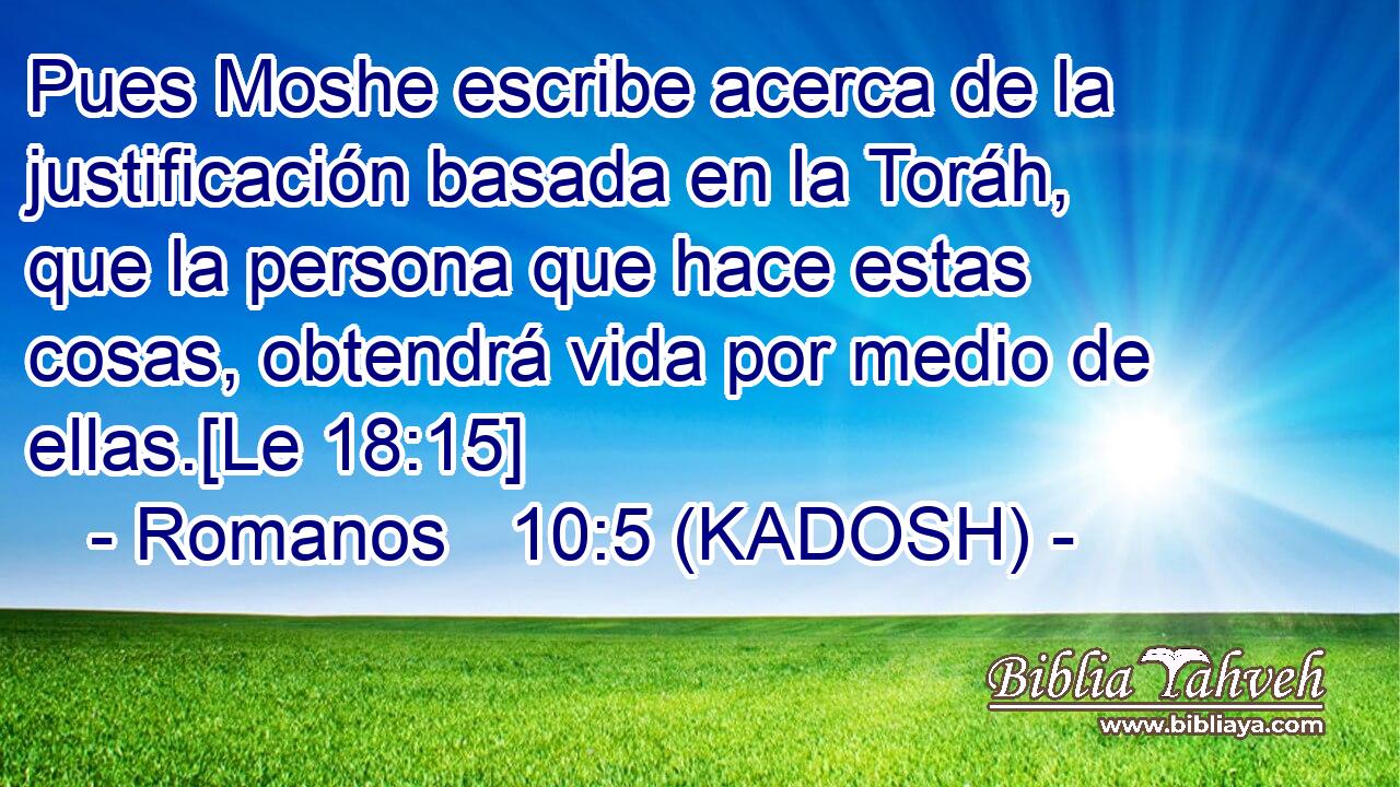  Pues Moshe escribe acerca de la justificación basada en la Toráh, que la persona que hace estas cosas, obtendrá vida por medio de ellas.[Le 18:15] 