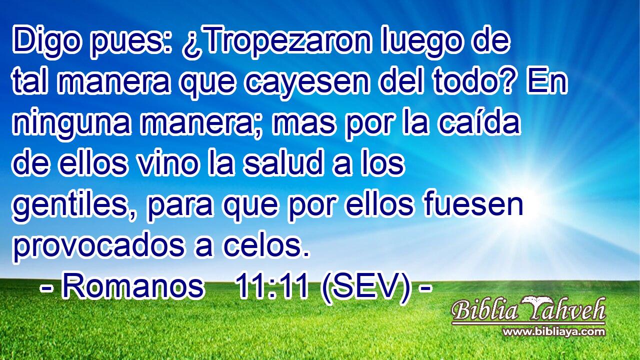 Digo pues: ¿Tropezaron luego de tal manera que cayesen del todo? En ninguna manera; mas por la caída de ellos vino la salud a los gentiles, para que por ellos fuesen provocados a celos.