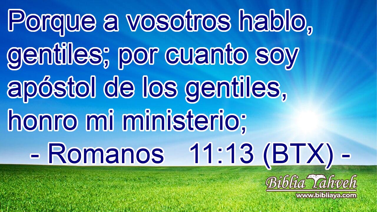 Porque a vosotros hablo, gentiles; por cuanto soy apóstol de los gentiles, honro mi ministerio;