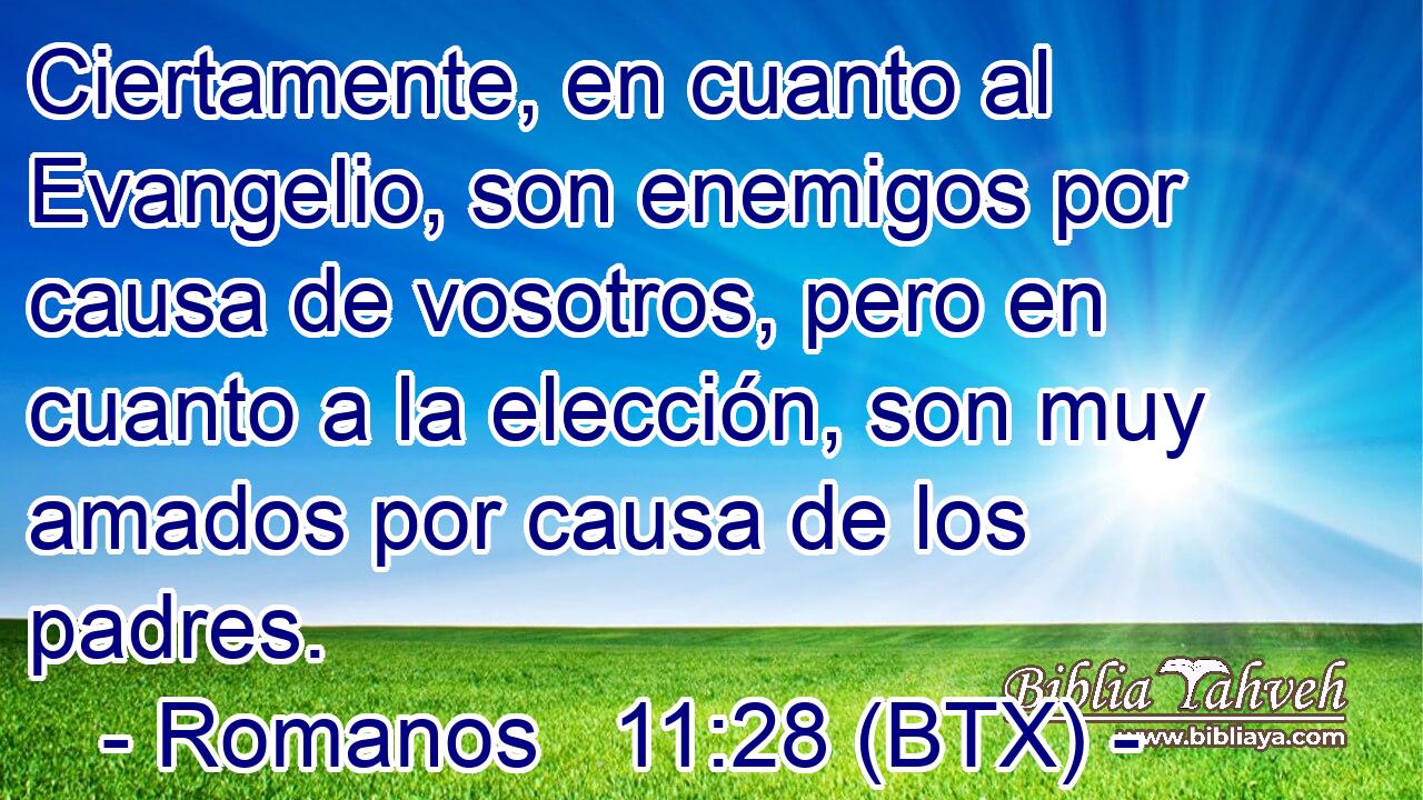 Ciertamente, en cuanto al Evangelio, son enemigos por causa de vosotros, pero en cuanto a la elección, son muy amados por causa de los padres.