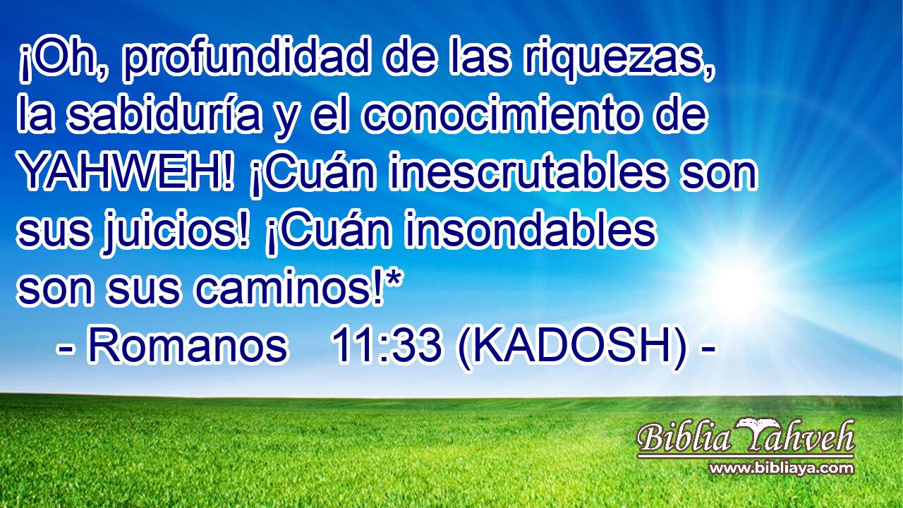  ¡Oh, profundidad de las riquezas, la sabiduría y el conocimiento de YAHWEH! ¡Cuán inescrutables son sus juicios! ¡Cuán insondables son sus caminos!* 