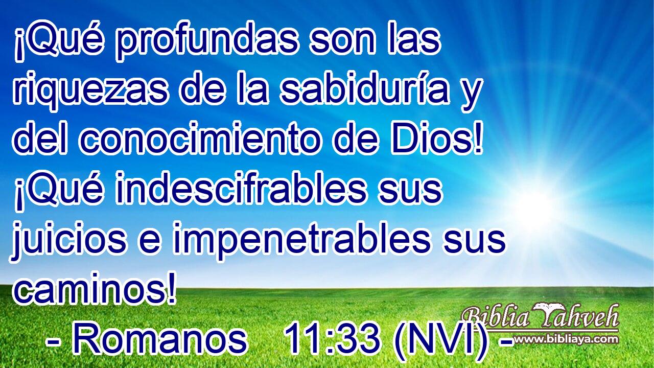  ¡Qué profundas son las riquezas de la sabiduría y del conocimiento de Dios! ¡Qué indescifrables sus juicios e impenetrables sus caminos! 