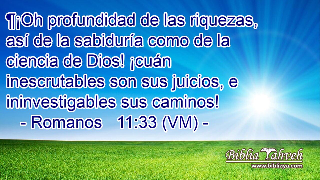  ¶¡Oh profundidad de las riquezas, así de la sabiduría como de la ciencia de Dios! ¡cuán inescrutables son sus juicios, e ininvestigables sus caminos! 