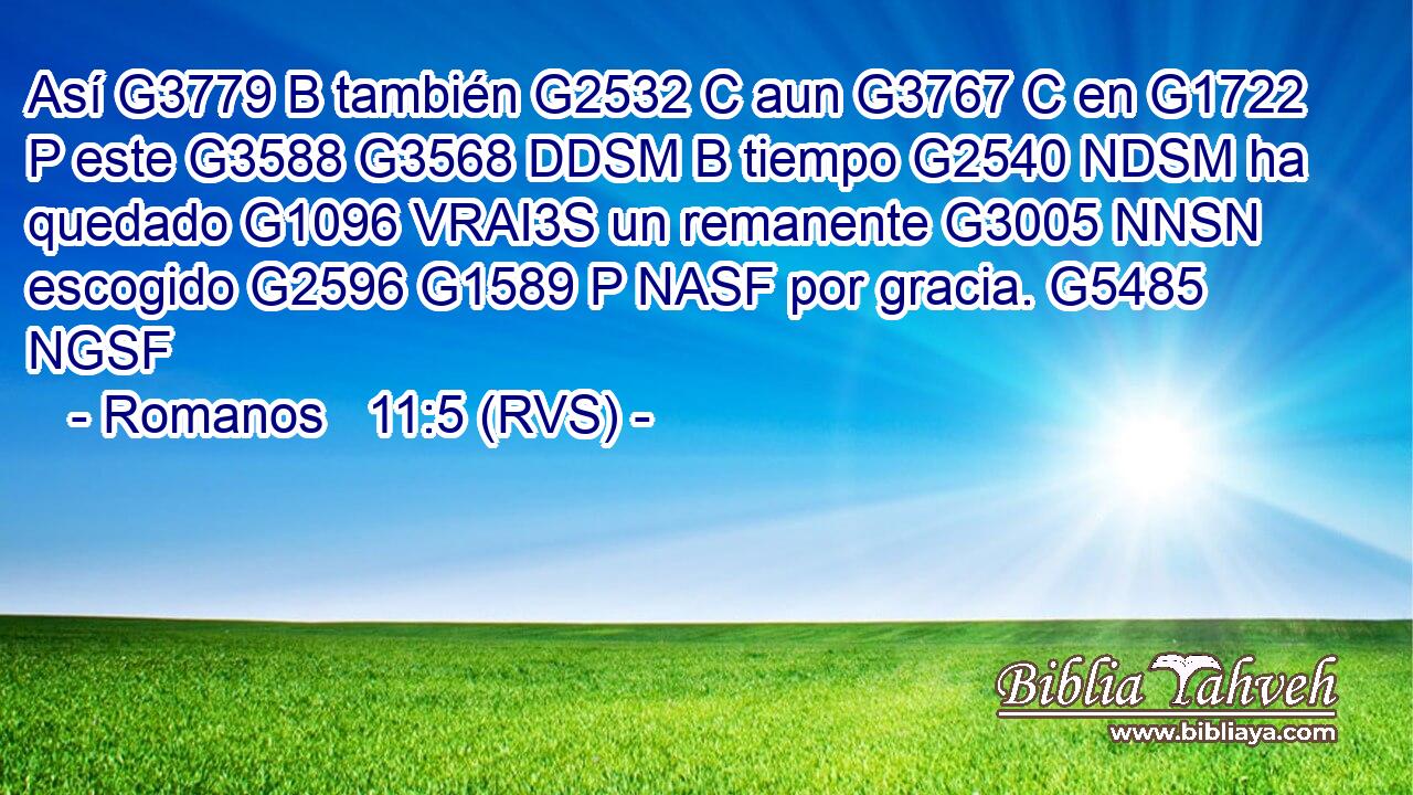 Así G3779 B también G2532 C aun G3767 C en G1722 P este G3588 G3568 DDSM B tiempo G2540 NDSM ha quedado G1096 VRAI3S un remanente G3005 NNSN escogido G2596 G1589 P NASF por gracia. G5485 NGSF 