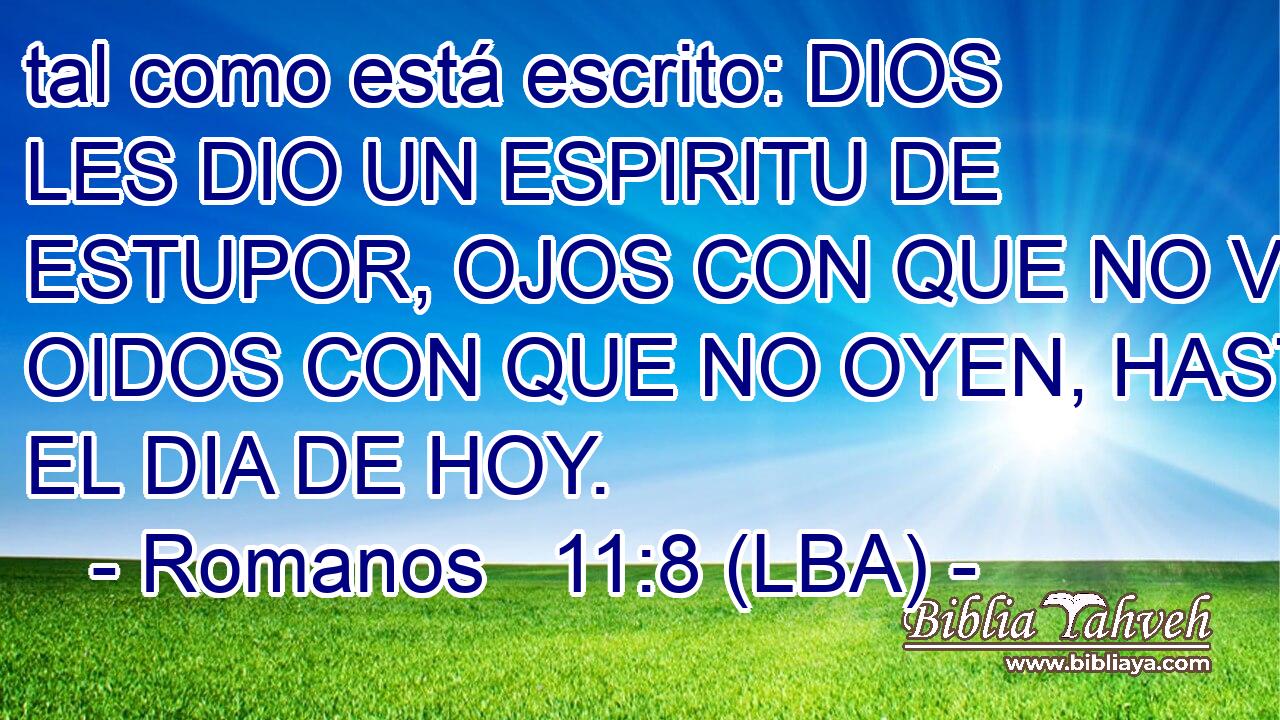 tal como está escrito: DIOS LES DIO UN ESPIRITU DE ESTUPOR, OJOS CON QUE NO VEN Y OIDOS CON QUE NO OYEN, HASTA EL DIA DE HOY.