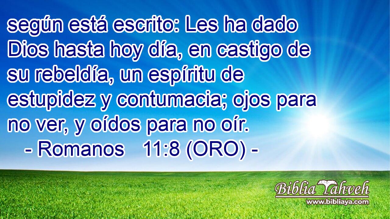  según está escrito: Les ha dado Dios hasta hoy día, en castigo de su rebeldía, un espíritu de estupidez y contumacia; ojos para no ver, y oídos para no oír. 