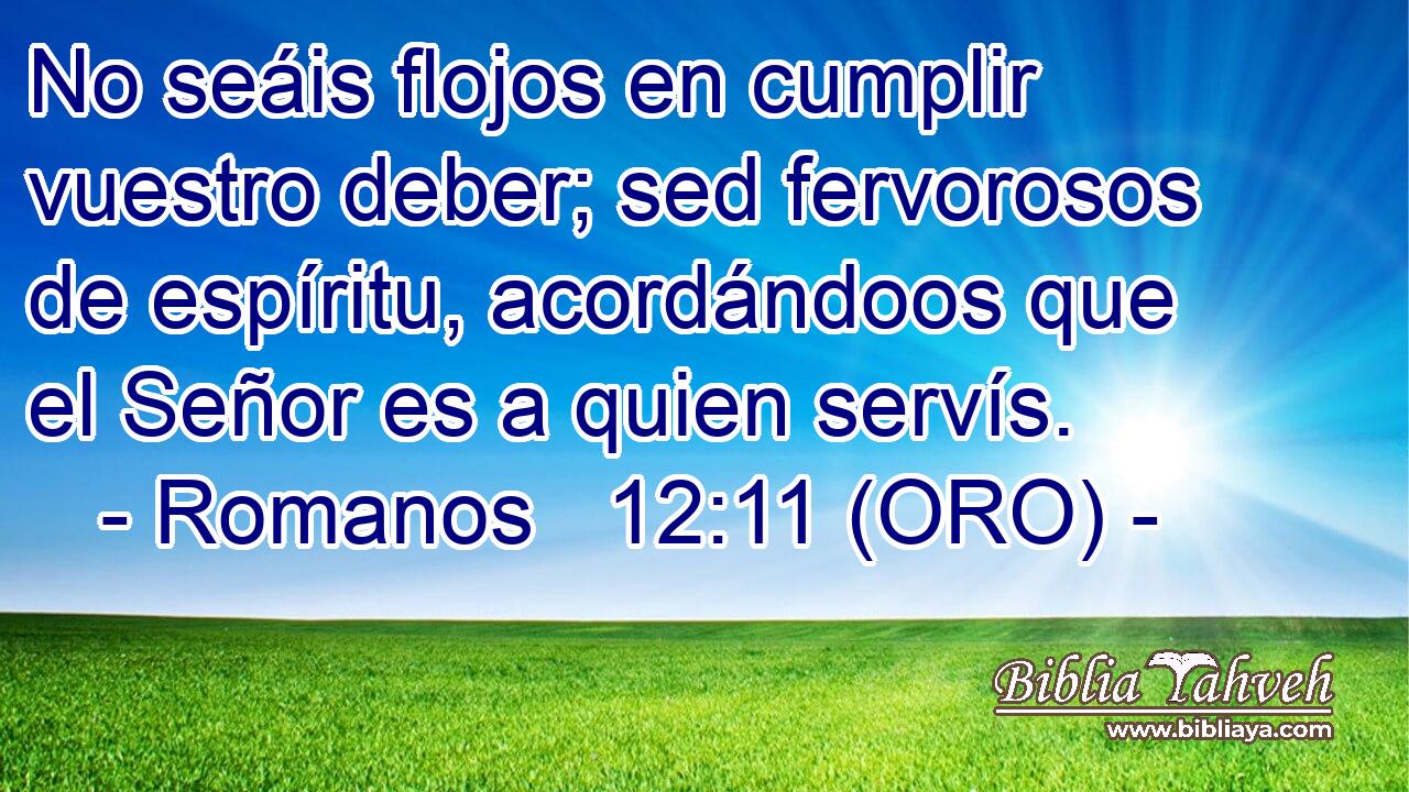  No seáis flojos en cumplir vuestro deber; sed fervorosos de espíritu, acordándoos que el Señor es a quien servís. 