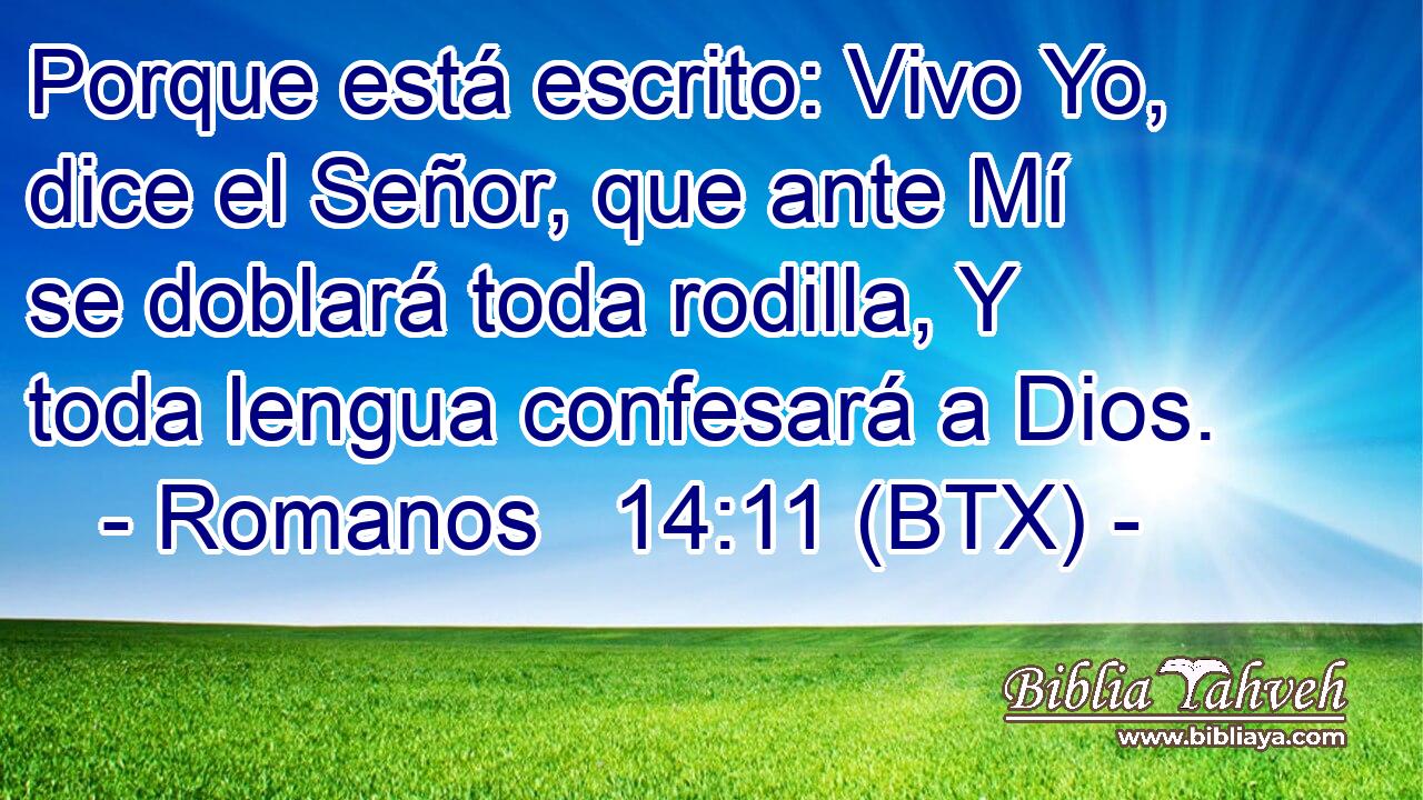 Porque está escrito: Vivo Yo, dice el Señor, que ante Mí se doblará toda rodilla, Y toda lengua confesará a Dios.