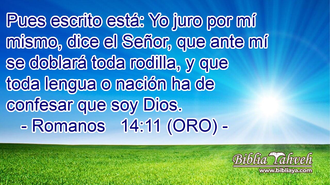  Pues escrito está: Yo juro por mí mismo, dice el Señor, que ante mí se doblará toda rodilla, y que toda lengua o nación ha de confesar que soy Dios. 