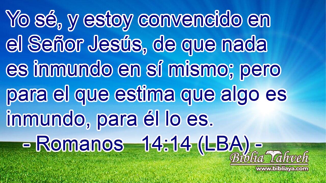 Yo sé, y estoy convencido en el Señor Jesús, de que nada es inmundo en sí mismo; pero para el que estima que algo es inmundo, para él lo es.