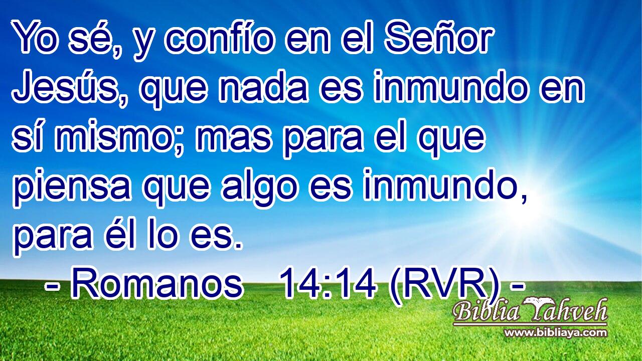 Yo sé, y confío en el Señor Jesús, que nada es inmundo en sí mismo; mas para el que piensa que algo es inmundo, para él lo es.