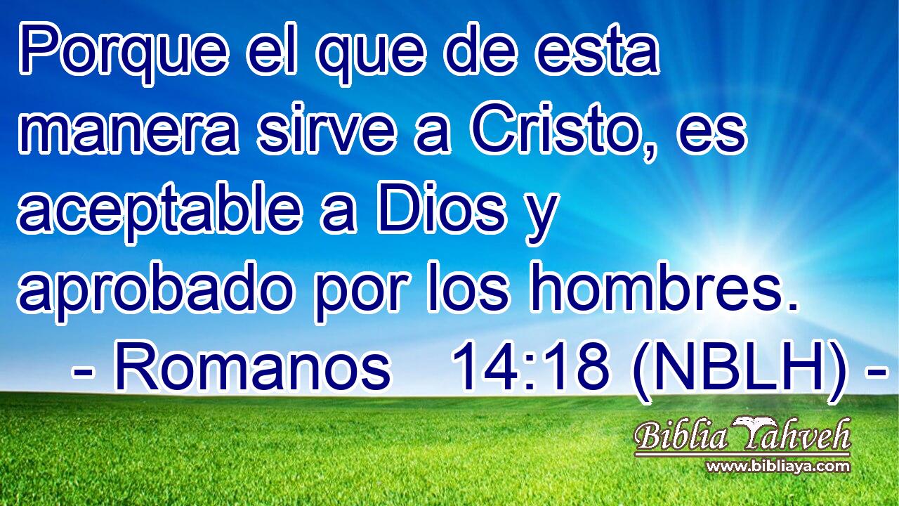  Porque el que de esta manera sirve a Cristo, es aceptable a Dios y aprobado por los hombres. 
