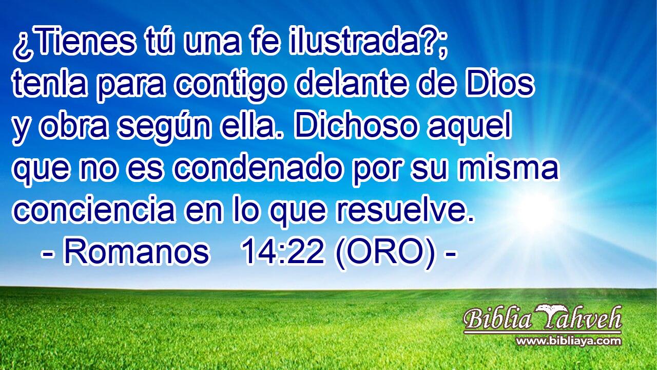  ¿Tienes tú una fe ilustrada?; tenla para contigo delante de Dios y obra según ella. Dichoso aquel que no es condenado por su misma conciencia en lo que resuelve. 