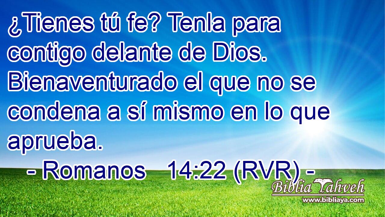 ¿Tienes tú fe? Tenla para contigo delante de Dios. Bienaventurado el que no se condena a sí mismo en lo que aprueba.