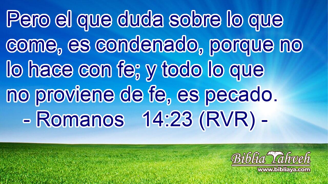 Pero el que duda sobre lo que come, es condenado, porque no lo hace con fe; y todo lo que no proviene de fe, es pecado.