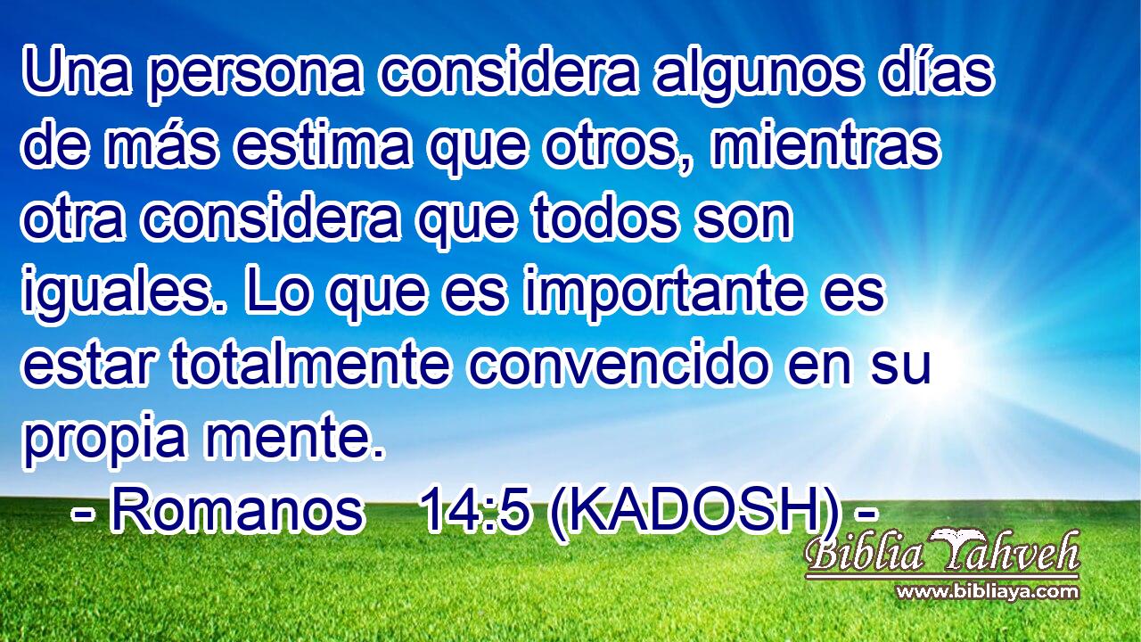  Una persona considera algunos días de más estima que otros, mientras otra considera que todos son iguales. Lo que es importante es estar totalmente convencido en su propia mente. 