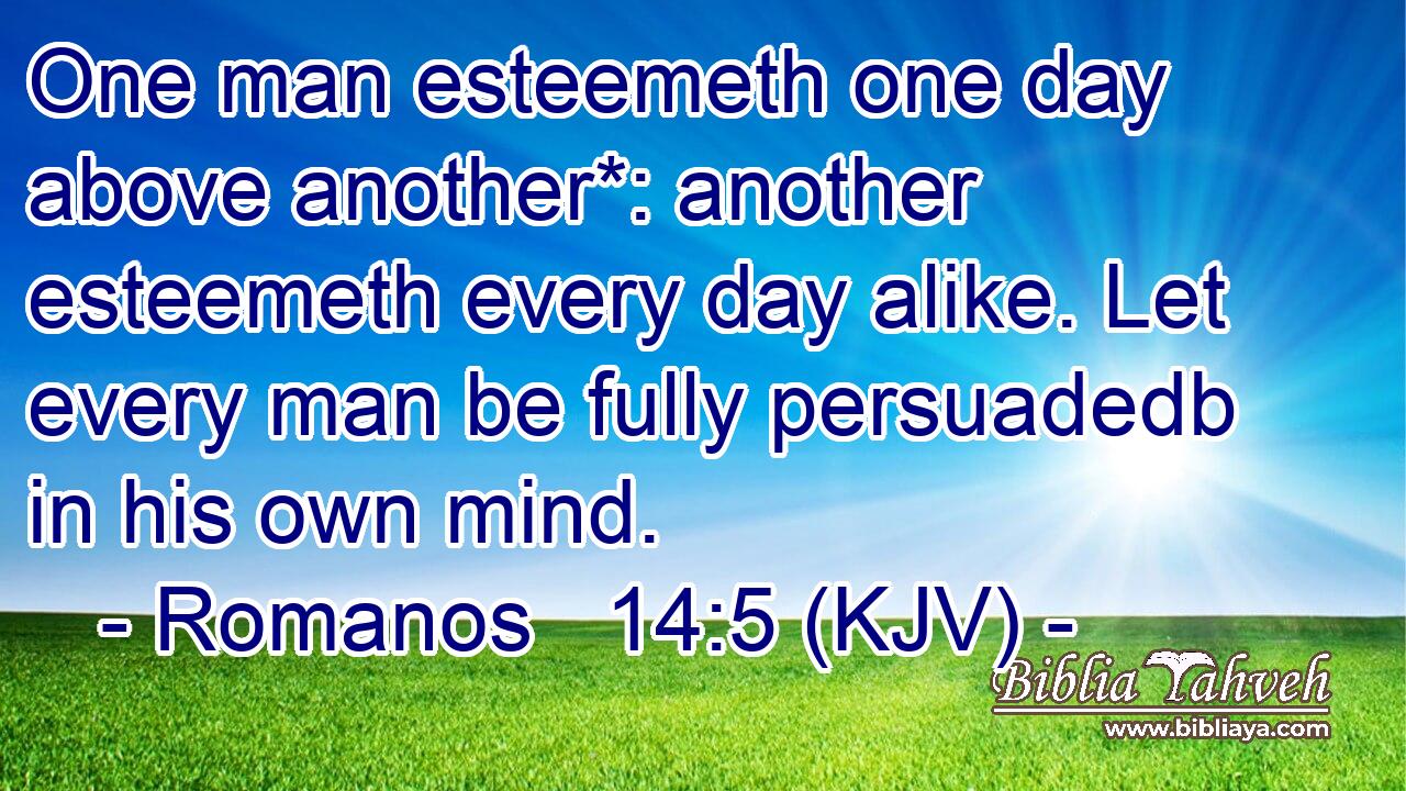 One man esteemeth one day above another*: another esteemeth every day alike. Let every man be fully persuadedb in his own mind.