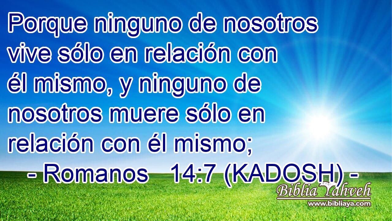  Porque ninguno de nosotros vive sólo en relación con él mismo, y ninguno de nosotros muere sólo en relación con él mismo; 