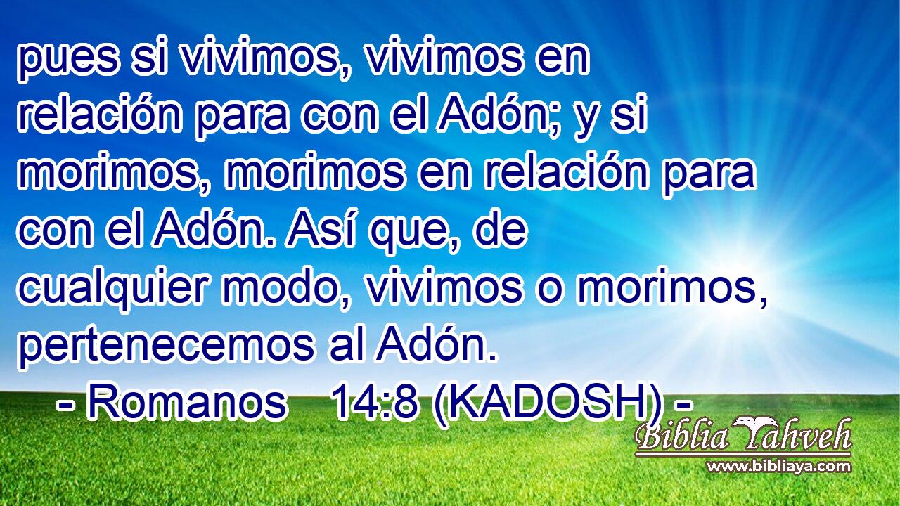  pues si vivimos, vivimos en relación para con el Adón; y si morimos, morimos en relación para con el Adón. Así que, de cualquier modo, vivimos o morimos, pertenecemos al Adón. 