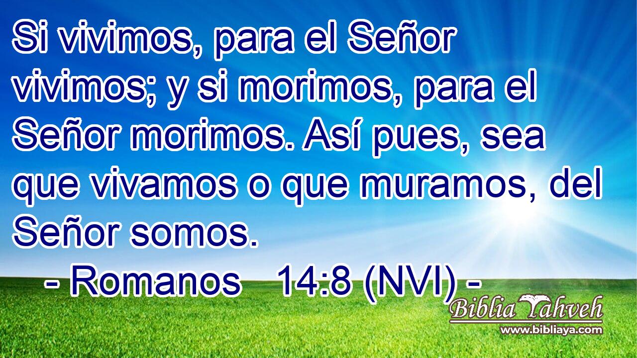  Si vivimos, para el Señor vivimos; y si morimos, para el Señor morimos. Así pues, sea que vivamos o que muramos, del Señor somos. 