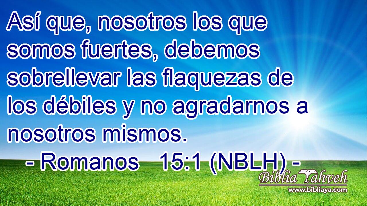  Así que, nosotros los que somos fuertes, debemos sobrellevar las flaquezas de los débiles y no agradarnos a nosotros mismos. 