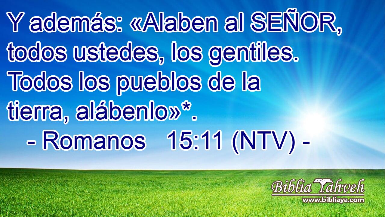 Y además: «Alaben al SEÑOR, todos ustedes, los gentiles. Todos los pueblos de la tierra, alábenlo»*.