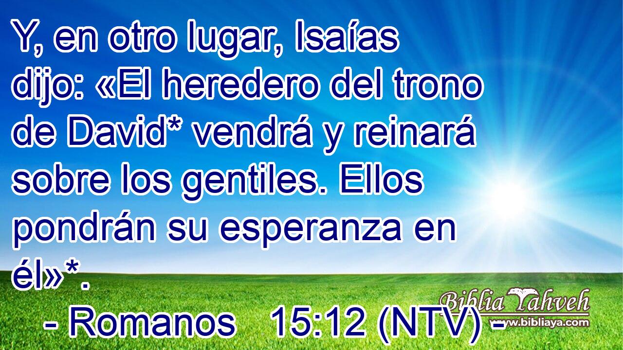 Y, en otro lugar, Isaías dijo: «El heredero del trono de David* vendrá y reinará sobre los gentiles. Ellos pondrán su esperanza en él»*.