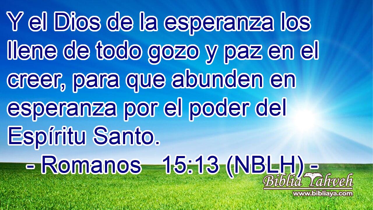  Y el Dios de la esperanza los llene de todo gozo y paz en el creer, para que abunden en esperanza por el poder del Espíritu Santo. 