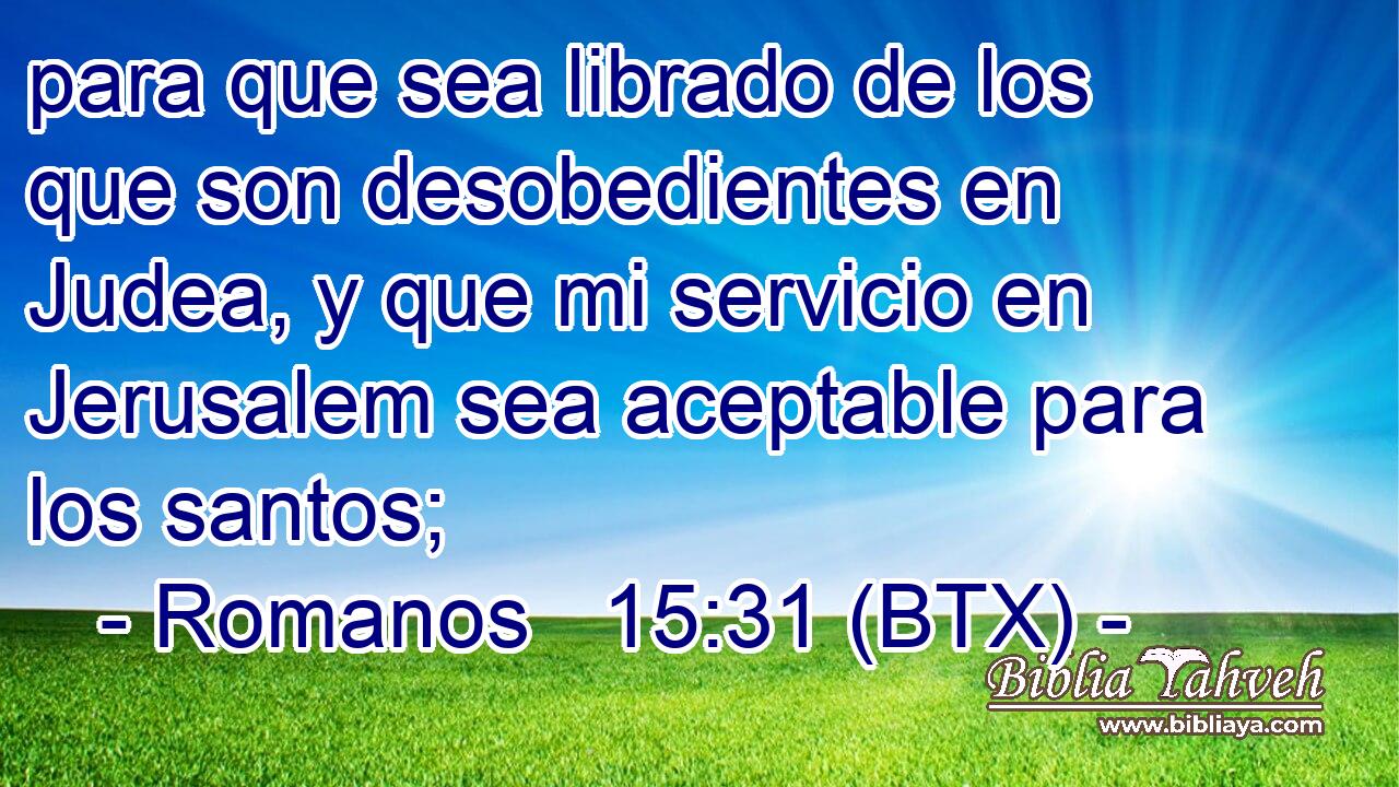 para que sea librado de los que son desobedientes en Judea, y que mi servicio en Jerusalem sea aceptable para los santos;