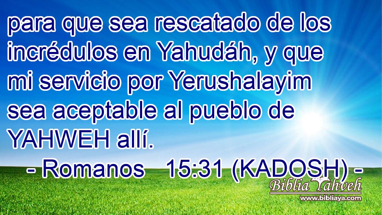  para que sea rescatado de los incrédulos en Yahudáh, y que mi servicio por Yerushalayim sea aceptable al pueblo de YAHWEH allí. 
