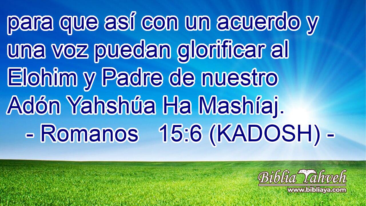  para que así con un acuerdo y una voz puedan glorificar al Elohim y Padre de nuestro Adón Yahshúa Ha Mashíaj. 