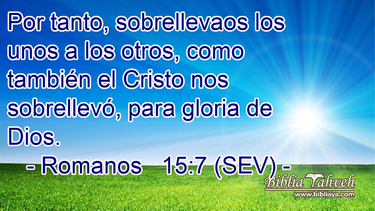 Por tanto, sobrellevaos los unos a los otros, como también el Cristo nos sobrellevó, para gloria de Dios.