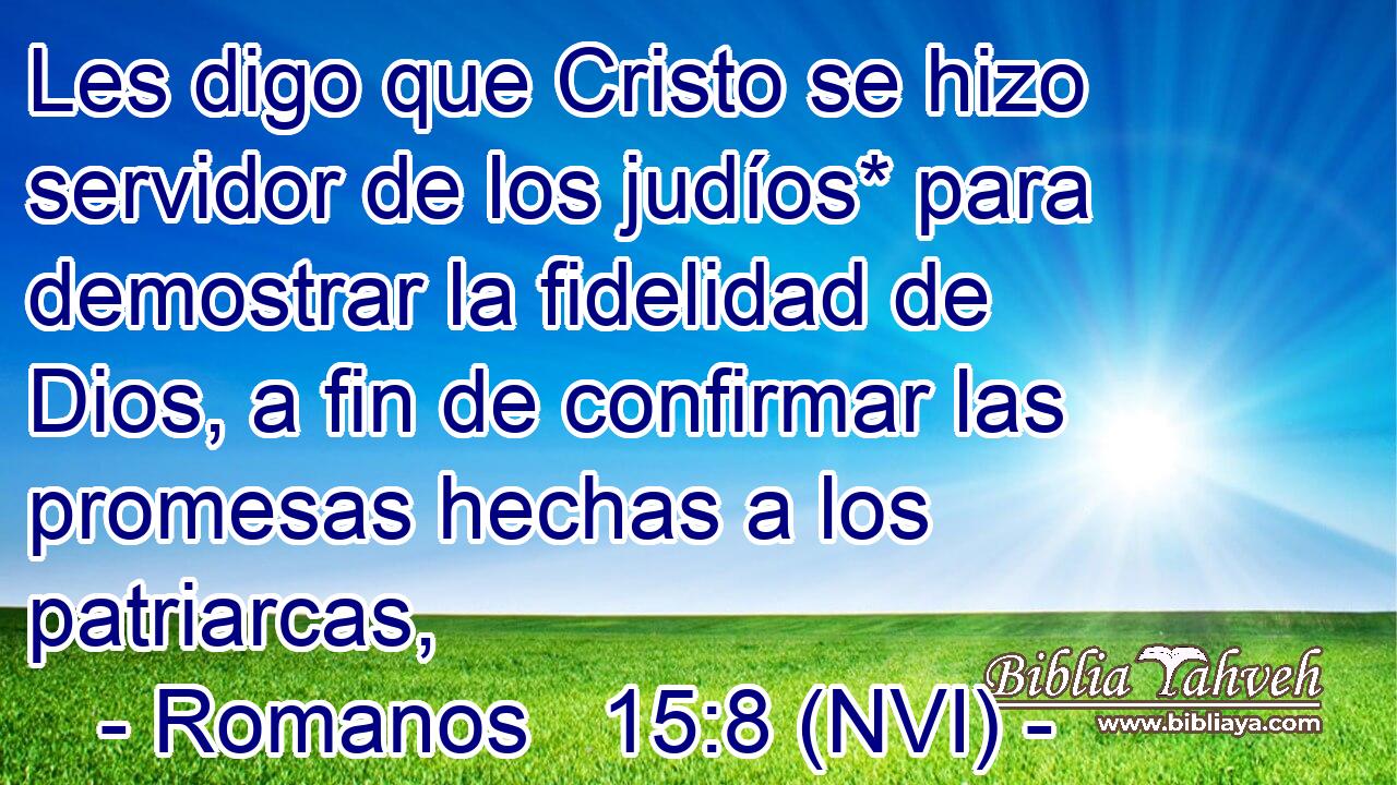  Les digo que Cristo se hizo servidor de los judíos* para demostrar la fidelidad de Dios, a fin de confirmar las promesas hechas a los patriarcas, 