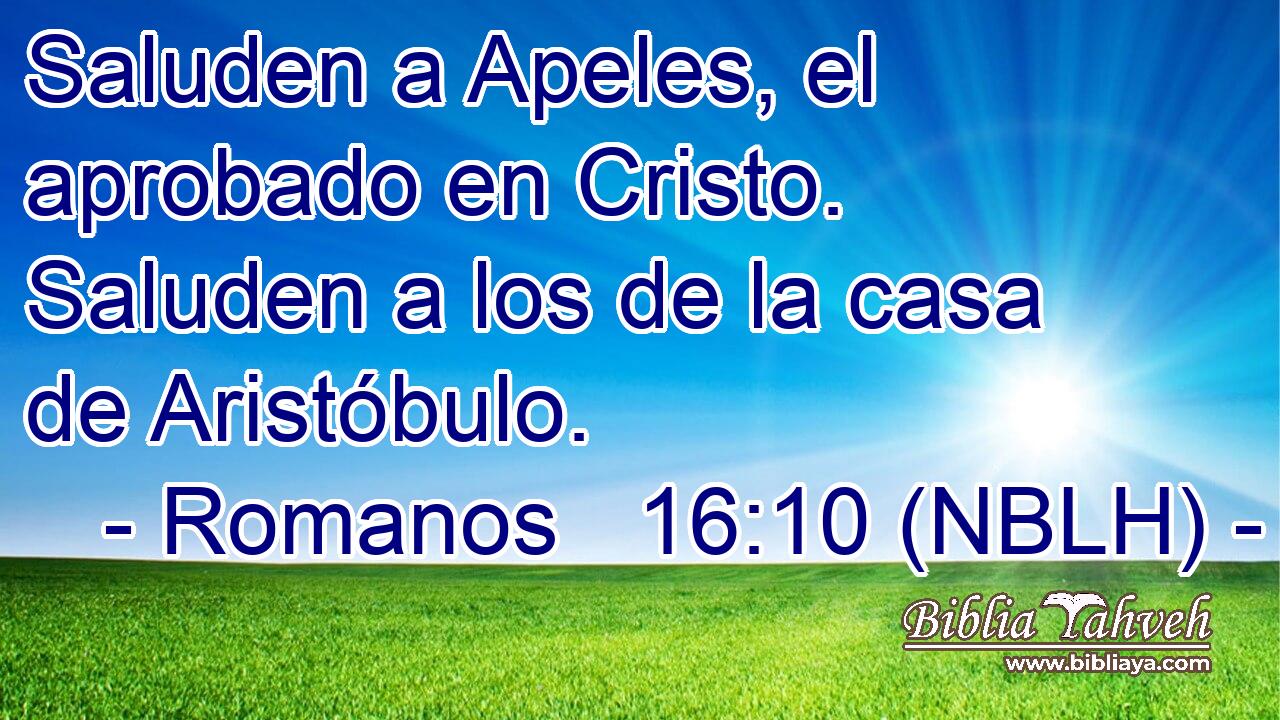  Saluden a Apeles, el aprobado en Cristo. Saluden a los de la casa de Aristóbulo. 