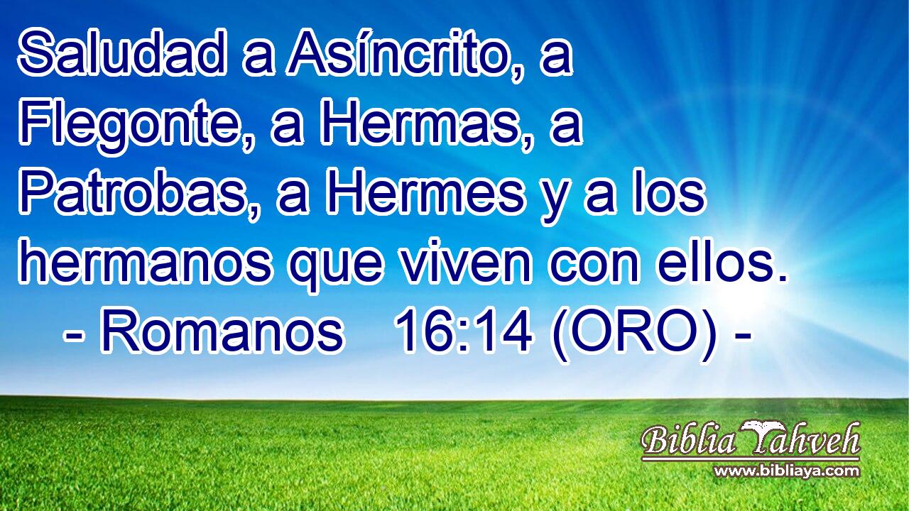  Saludad a Asíncrito, a Flegonte, a Hermas, a Patrobas, a Hermes y a los hermanos que viven con ellos. 