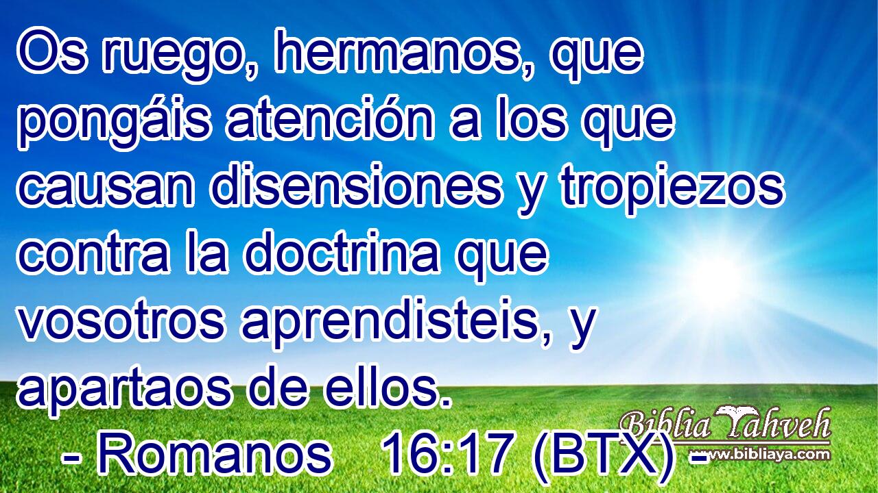 Os ruego, hermanos, que pongáis atención a los que causan disensiones y tropiezos contra la doctrina que vosotros aprendisteis, y apartaos de ellos.
