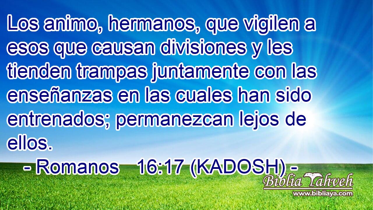  Los animo, hermanos, que vigilen a esos que causan divisiones y les tienden trampas juntamente con las enseñanzas en las cuales han sido entrenados; permanezcan lejos de ellos. 