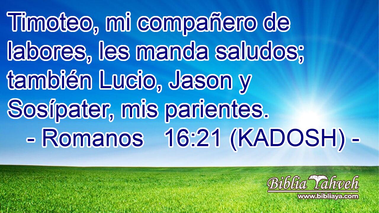  Timoteo, mi compañero de labores, les manda saludos; también Lucio, Jason y Sosípater, mis parientes. 