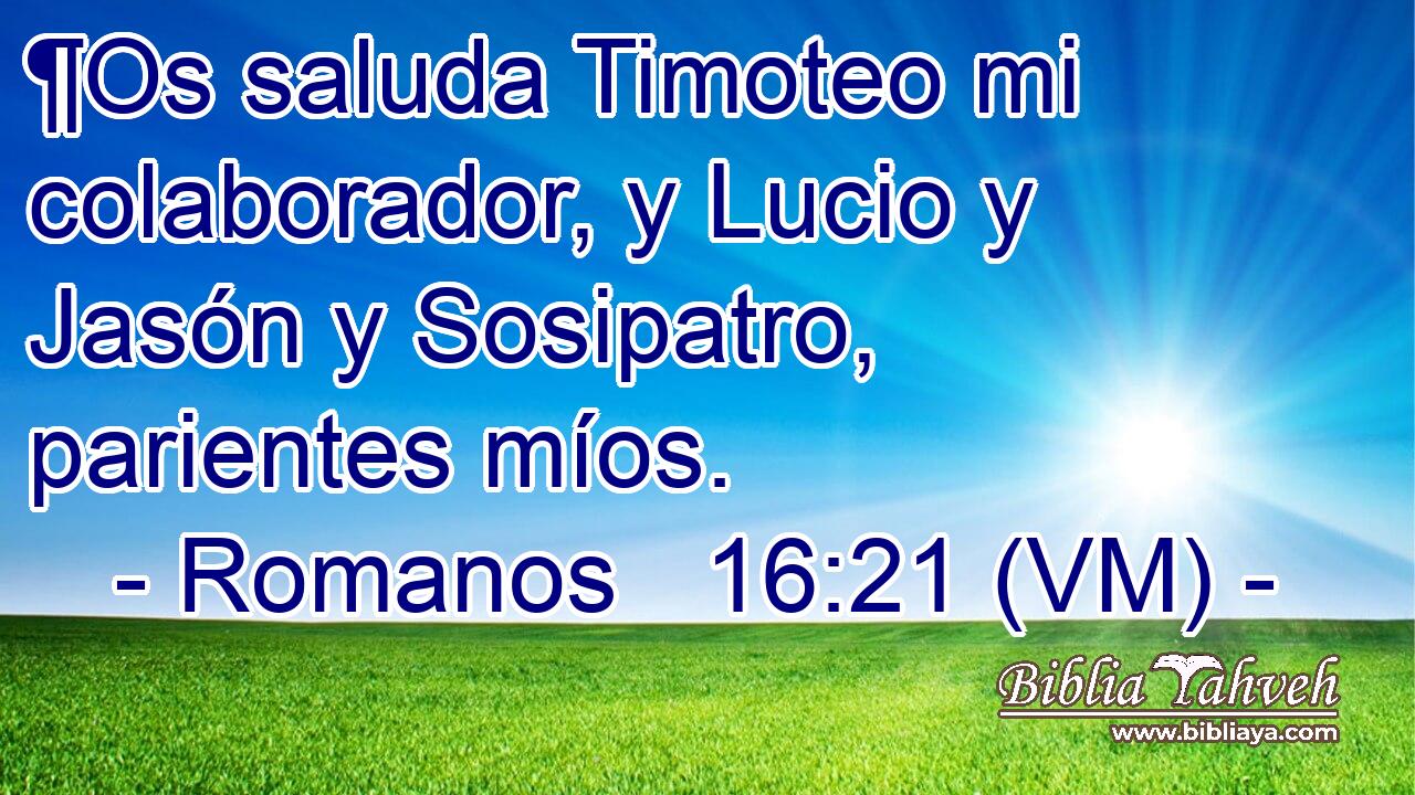  ¶Os saluda Timoteo mi colaborador, y Lucio y Jasón y Sosipatro, parientes míos. 