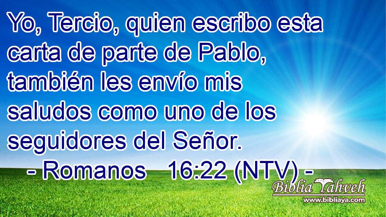 Yo, Tercio, quien escribo esta carta de parte de Pablo, también les envío mis saludos como uno de los seguidores del Señor.