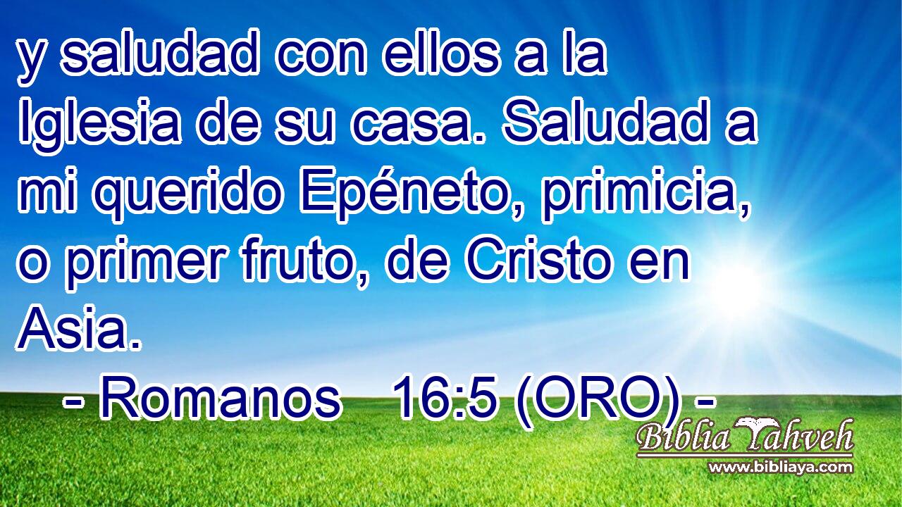  y saludad con ellos a la Iglesia de su casa. Saludad a mi querido Epéneto, primicia, o primer fruto, de Cristo en Asia. 