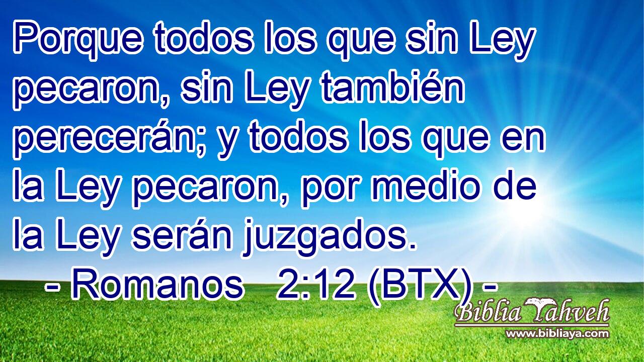 Porque todos los que sin Ley pecaron, sin Ley también perecerán; y todos los que en la Ley pecaron, por medio de la Ley serán juzgados.