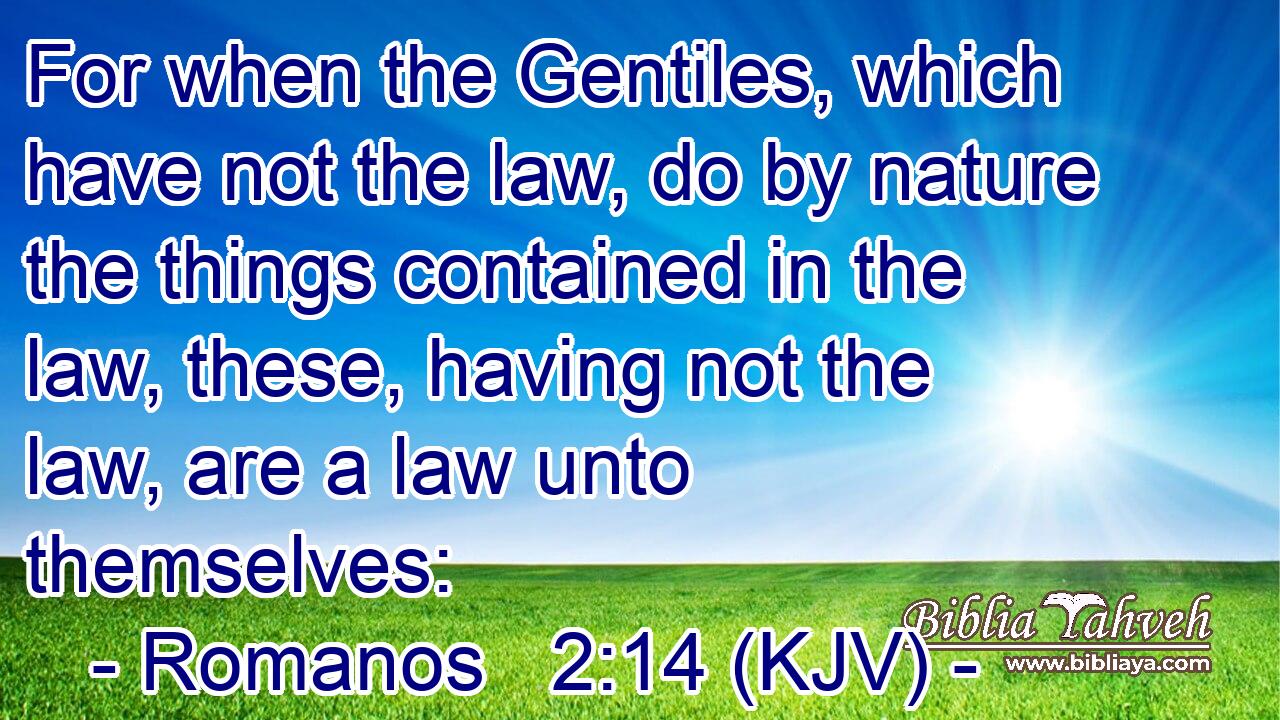 For when the Gentiles, which have not the law, do by nature the things contained in the law, these, having not the law, are a law unto themselves: