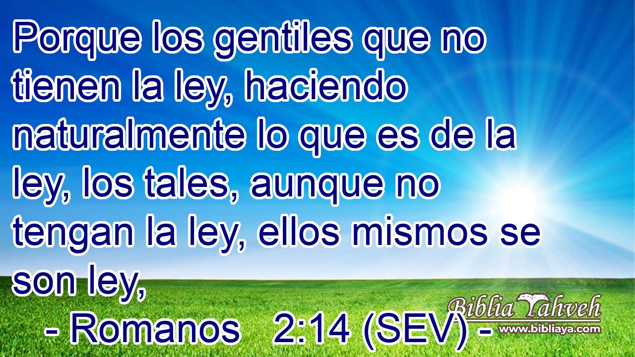 Porque los gentiles que no tienen la ley, haciendo naturalmente lo que es de la ley, los tales, aunque no tengan la ley, ellos mismos se son ley,